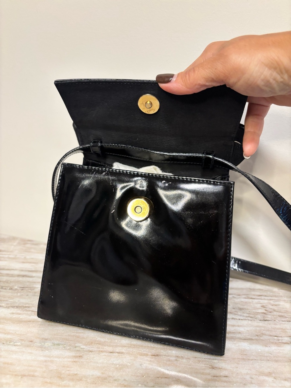 Salvatore Ferragamo Vara Bow Patent Leather Crossbody/Top Handle Bag Black Italy - Picture 15 of 16